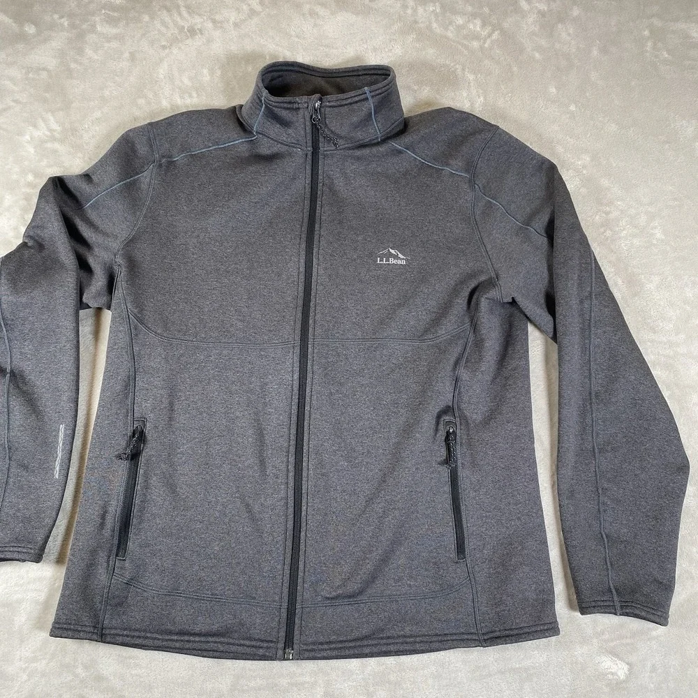 LL Bean Knit Full Zip Jacket Mens L Gray Hiking Outdoor